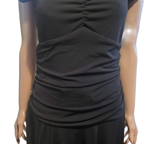 Vintage Rabbit Designs Size 10 Black Empire Gathered Waist Beaded Neck Y2K Dress - Picture 3 of 11